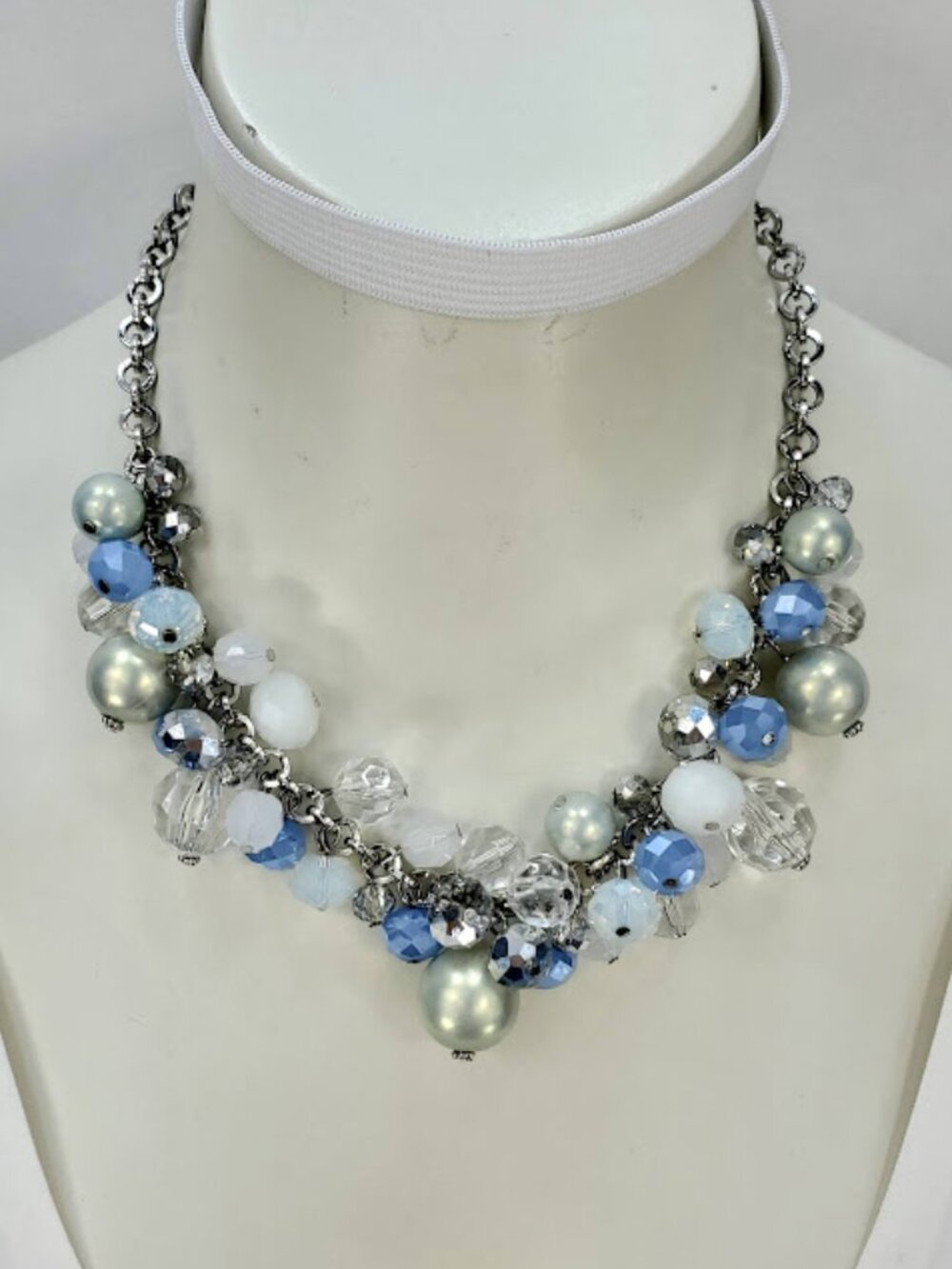 Erica Lyons Blue & White Gemstone Beaded Statement Necklace